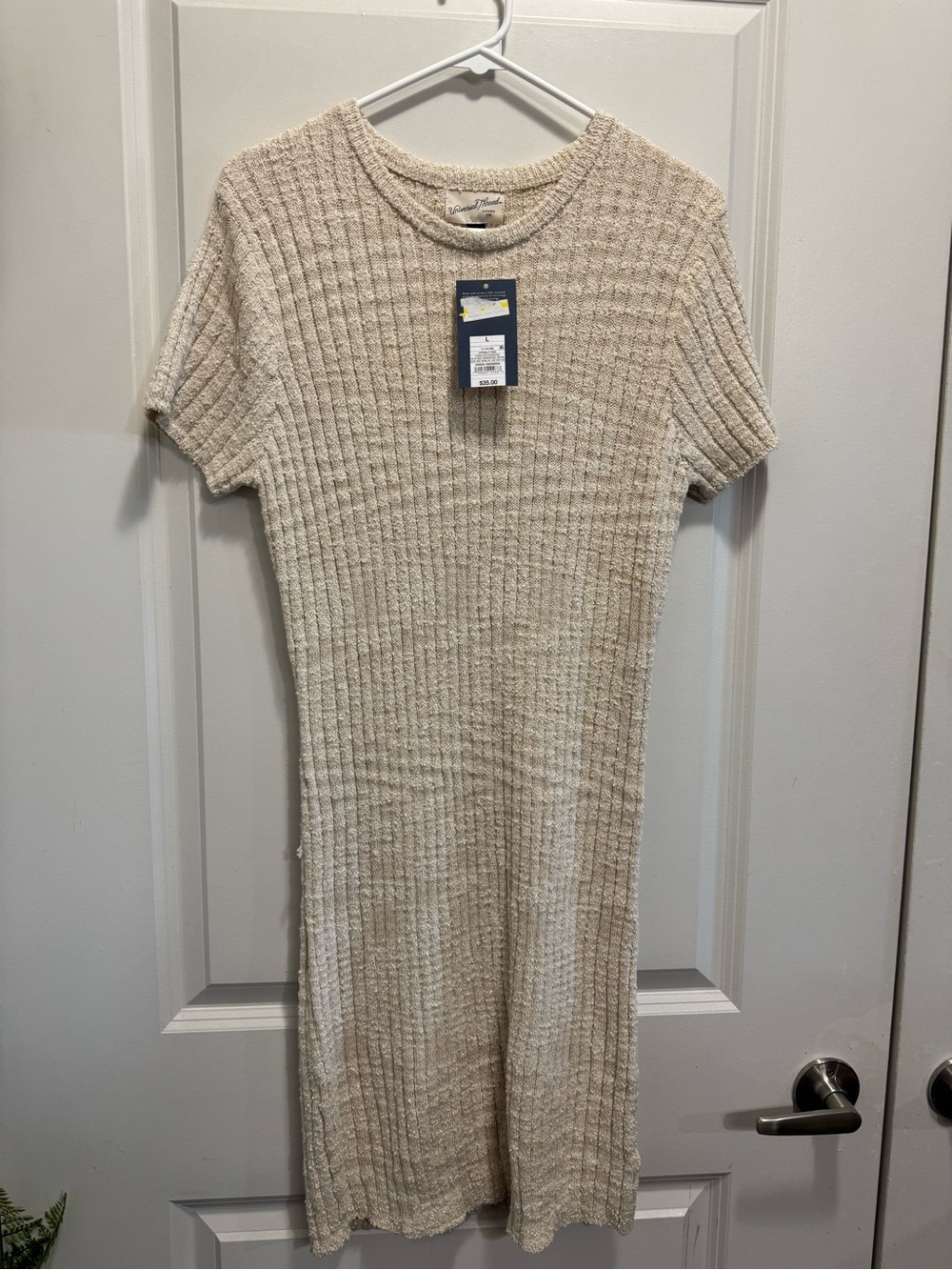 Madewell Short-Sleeve Ribbed Midi Dress — Oatmeal